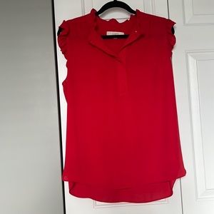 Loft red flutter tan top button front. Size L